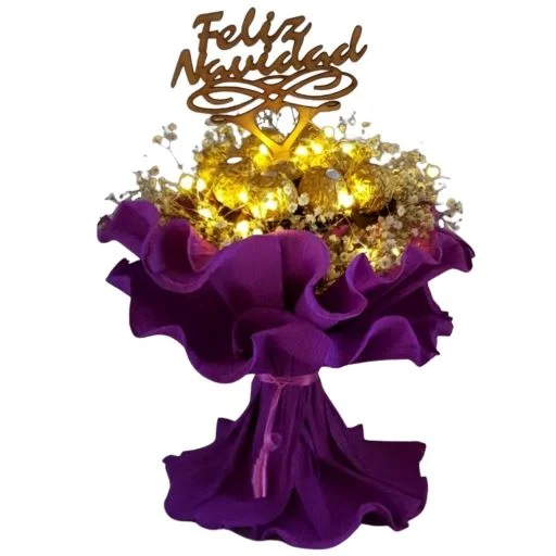 Ramo de flores con rocher y leds violeta de navidad